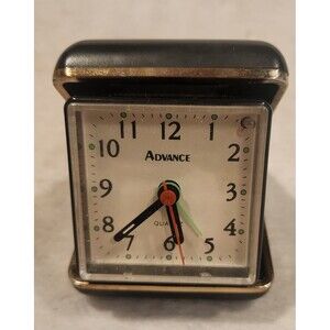 Advance Portable Travel Clock Black Quartz Vintage 3x3